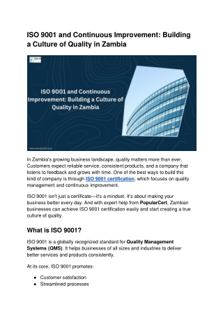 ISO 9001 and Continuous Improvement_ Building a Culture of Quality in Zambia