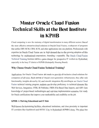 Master Oracle Cloud Fusion Technical Skills at the Best Institute in KPHB