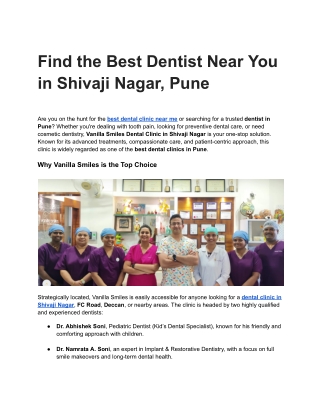 Find the Best Dentist Near You in Shivaji Nagar, Pune