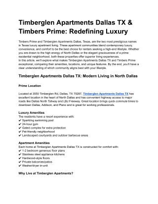 Timberglen Apartments Dallas TX & Timbers Prime_ Redefining Luxury