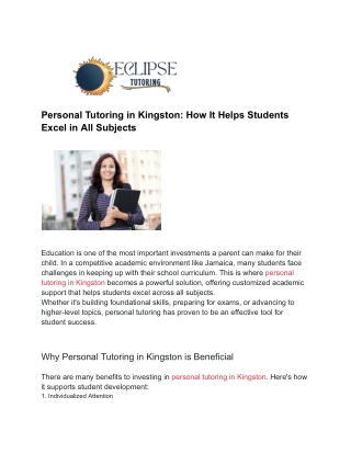 Personal Tutoring in Kingston: How It Helps Students Excel in All Subjects