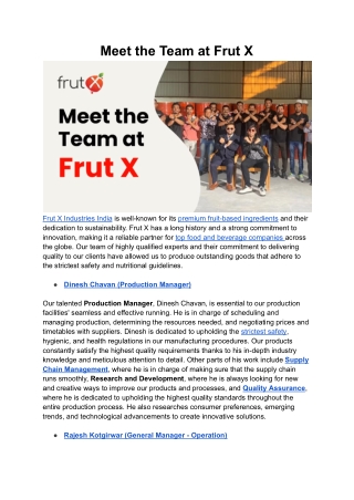 Meet the Team at Frut X