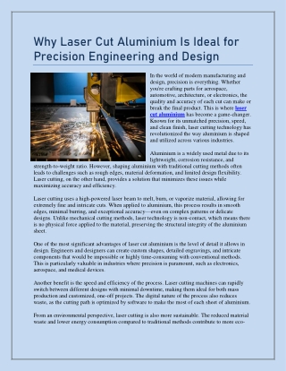Why Laser Cut Aluminium Is Ideal for Precision Engineering and Design