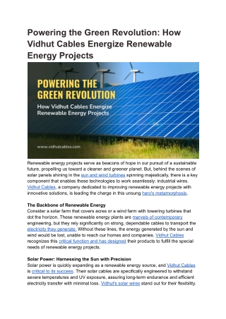 Powering the Green Revolution_ How Vidhut Cables Energize Renewable Energy Projects
