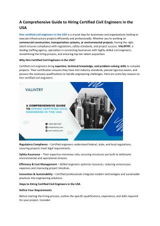 A Comprehensive Guide to Hiring Certified Civil Engineers in the USA