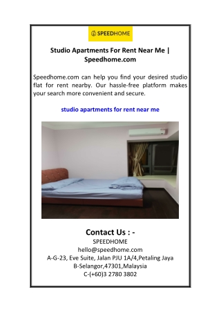 Studio Apartments For Rent Near Me  Speedhome.com