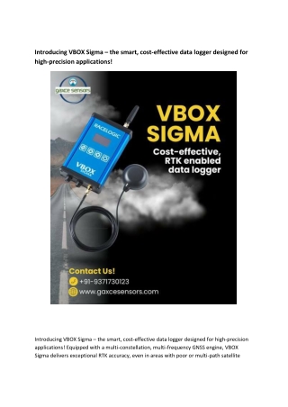 Introducing VBOX Sigma – the smart, cost-effective data logger designed for high precision applications