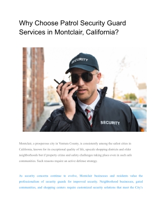 Why Choose Patrol Security Guard Services in Montclair, California