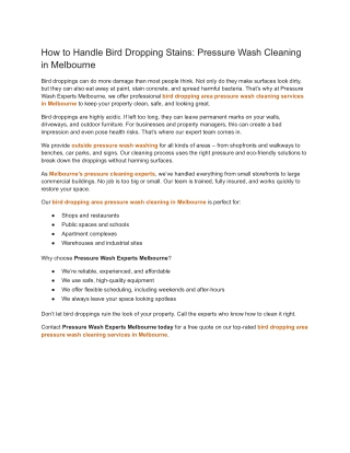 How to Handle Bird Dropping Stains_ Pressure Wash Cleaning in Melbourne