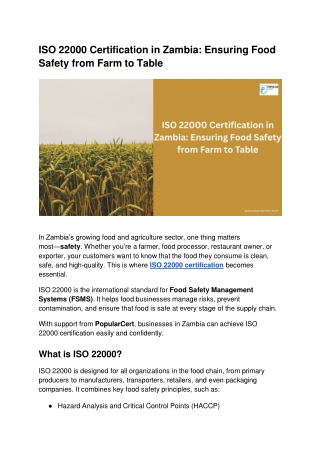 ISO 22000 Certification in Zambia_ Ensuring Food Safety from Farm to Table