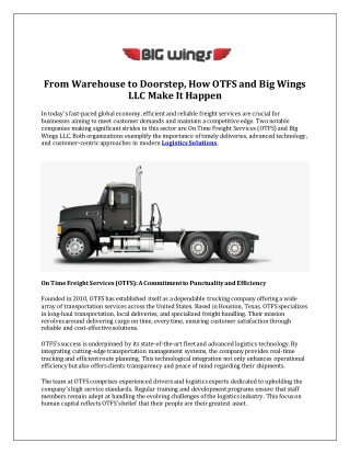 From Warehouse to Doorstep, How OTFS and Big Wings LLC Make It Happen