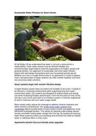 Sustainable Water Filtration for Smart Homes
