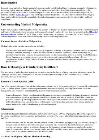 Exploring the Role of Technology in Preventing Medical Malpractice