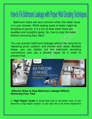How to Fix Bathroom Leakage with Proper Wall Grouting Techniques