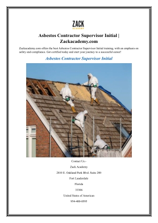 Asbestos Contractor Supervisor Initial  Zackacademy.com