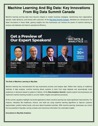 machine learning and big data key innovations