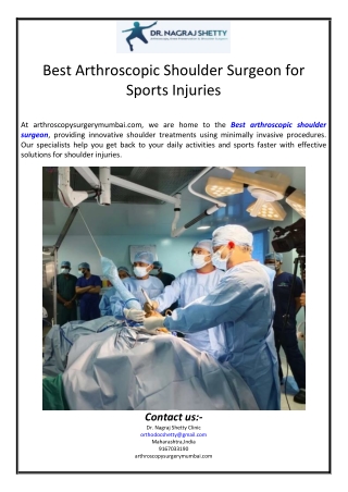 Best Arthroscopic Shoulder Surgeon for Sports Injuries
