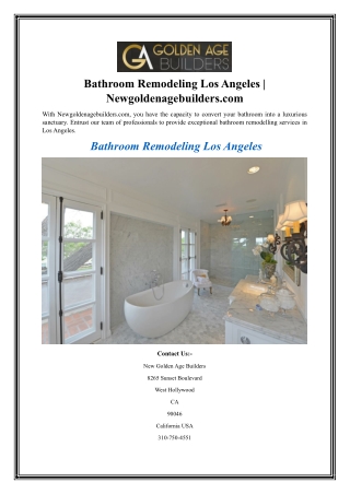 Bathroom Remodeling Los Angeles Newgoldenagebuilders.com
