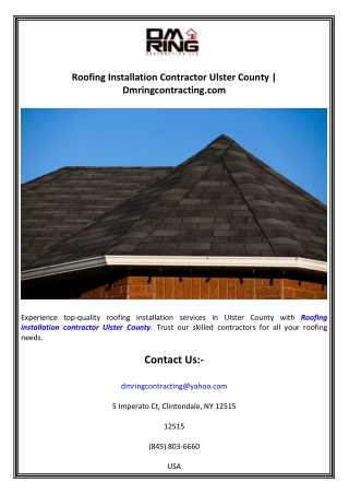 Roofing Installation Contractor Ulster County  Dmringcontracting.com