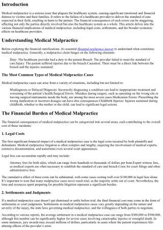 The Cost of Errors: Financial Consequences of Medical Malpractice