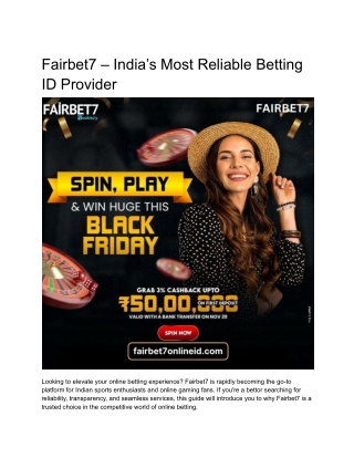Fairbet7 – India’s Most Reliable Betting ID Provider