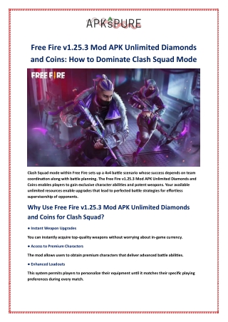 Free Fire v1.25.3 Mod APK Unlimited Diamonds and Coins: How to Dominate Clash Sq