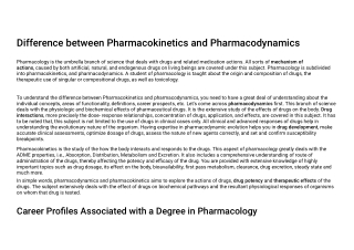 Difference between Pharmacokinetics and Pharmacodynamics