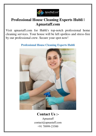 Professional House Cleaning Experts Hubli | Apnastaff.com