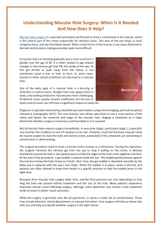 understanding macular hole surgery when