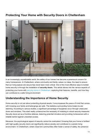 Protecting Your Home with Security Doors inCheltenham