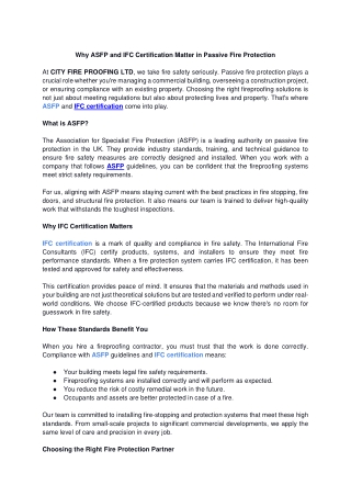 why asfp and ifc certification matter in passive