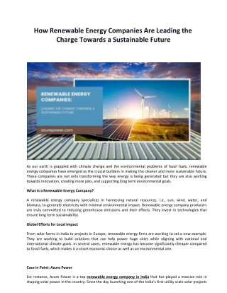 How Renewable Energy Companies Are Shaping a Cleaner and Sustainable Future