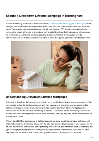 secure a drawdown lifetime mortgage in birmingham