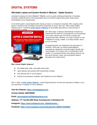 Affordable Laptop and System Rentals in Madurai