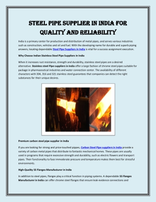 Steel pipe supplier in India for quality and reliability