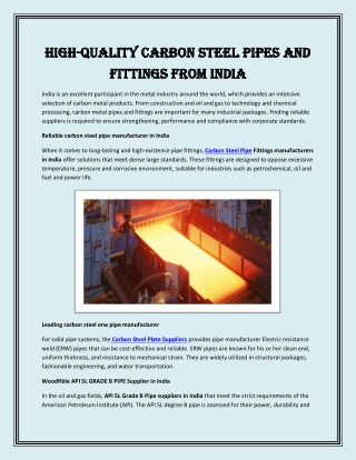 High-Quality Carbon Steel Pipes and Fittings from India