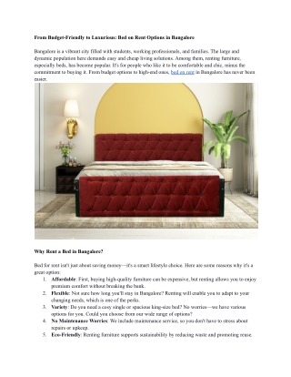 From Budget-Friendly to Luxurious Bed on Rent Options in Bangalore