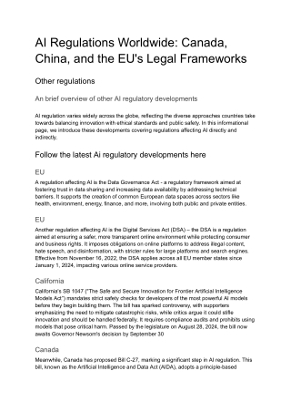 AI Regulations Worldwide_ Canada, China, and the EU's Legal Frameworks