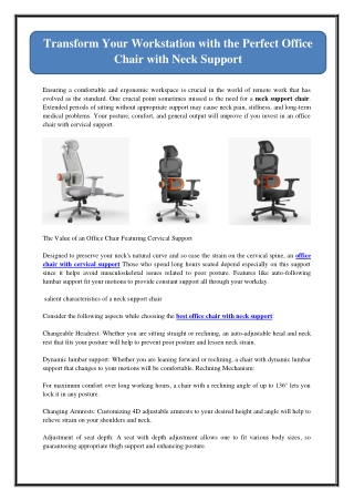 Transform Your Workstation with the Perfect Office Chair with Neck Support