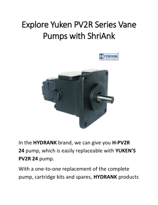 Explore Yuken PV2R Series Vane Pumps with ShriAnk