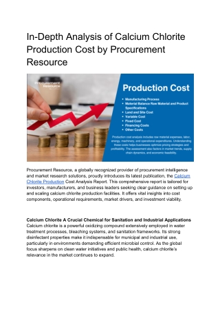 In-Depth Analysis of Calcium Chlorite Production Cost by Procurement Resource