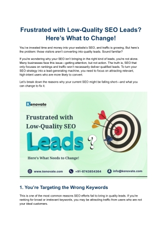 Frustrated with Low-Quality SEO Leads Here’s What to Change!