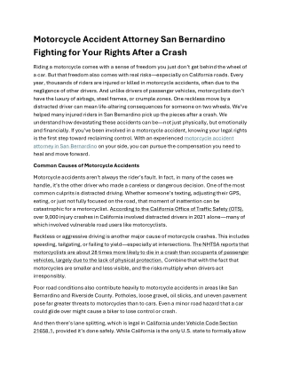 Motorcycle Accident Attorney San Bernardino Fighting for Rights After a Crash