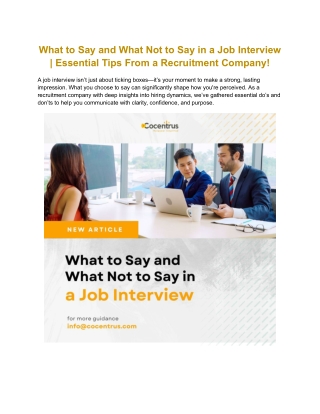 What to Say and What Not to Say in a Job Interview  Essential Tips From a Recruitment Company!