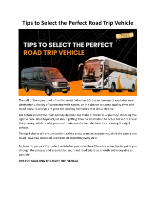 Tips to Select the Perfect Road Trip Vehicle