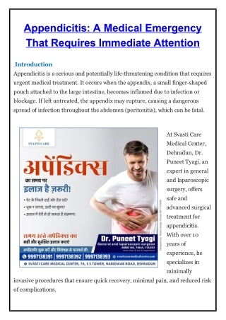 Appendicitis - Svasti Care Medical Center