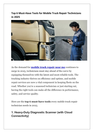 Top 6 Must-Have Tools for Mobile Truck Repair Technicians in 2025