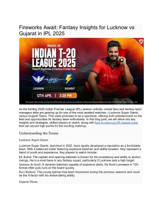 Fireworks Await_ Fantasy Insights for Lucknow vs Gujarat in IPL 2025