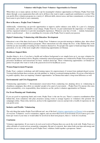 Volunteer with Prajha Trust--Volunteer Opportunities in Chennai