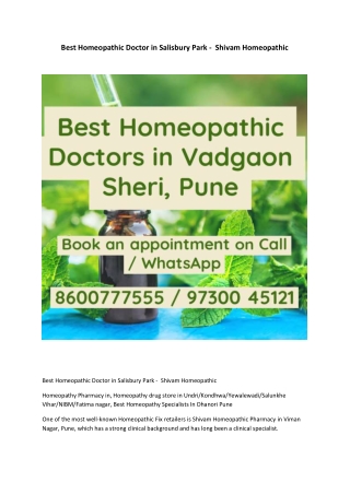 Best Homeopathic Doctor in Salisbury Park -  Shivam Homeopathic